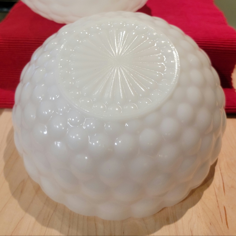 TWO Vintage Anchor Hocking set of Large Bubble Ware Bowls White Milk Glass
